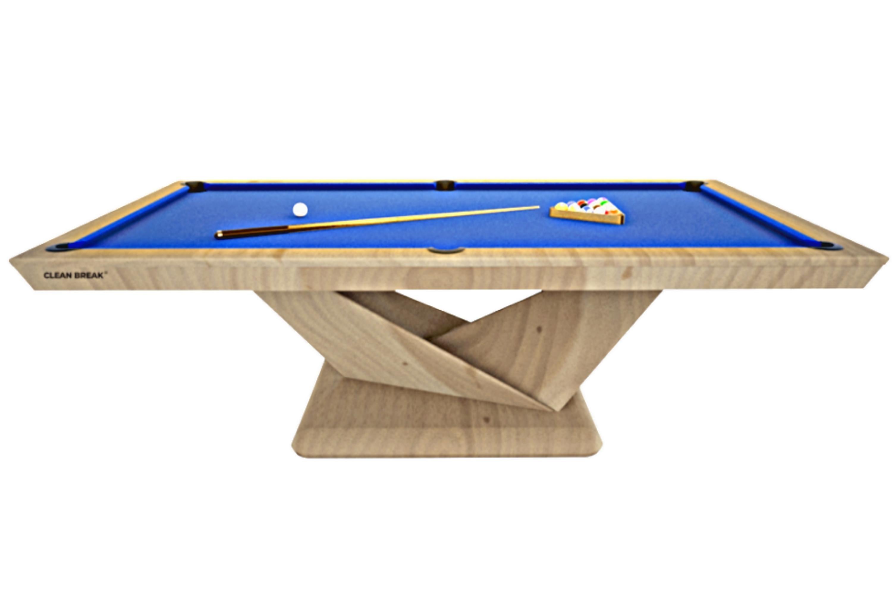 Slate Pool Tables Modern Striking V-legs Design Solid Oak, Red Felt In New Condition For Sale In Boca Raton, FL