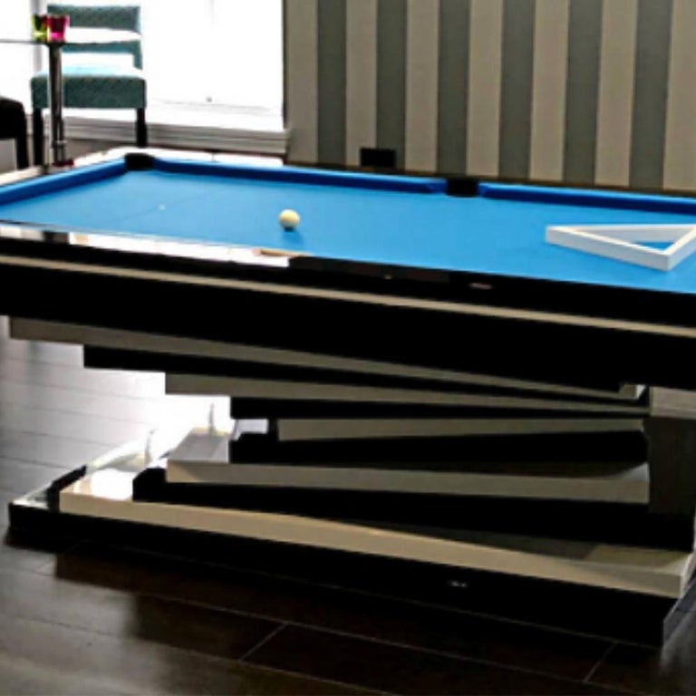 Slate Pool Tables Modern White and Black Geometric Design Solid Oak, Black  Felt For Sale at 1stDibs