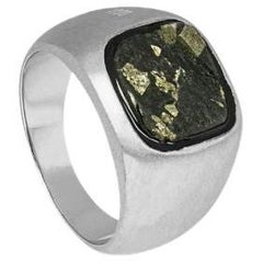Slate Pyrite Signet Ring in Sterling Silver, Size S