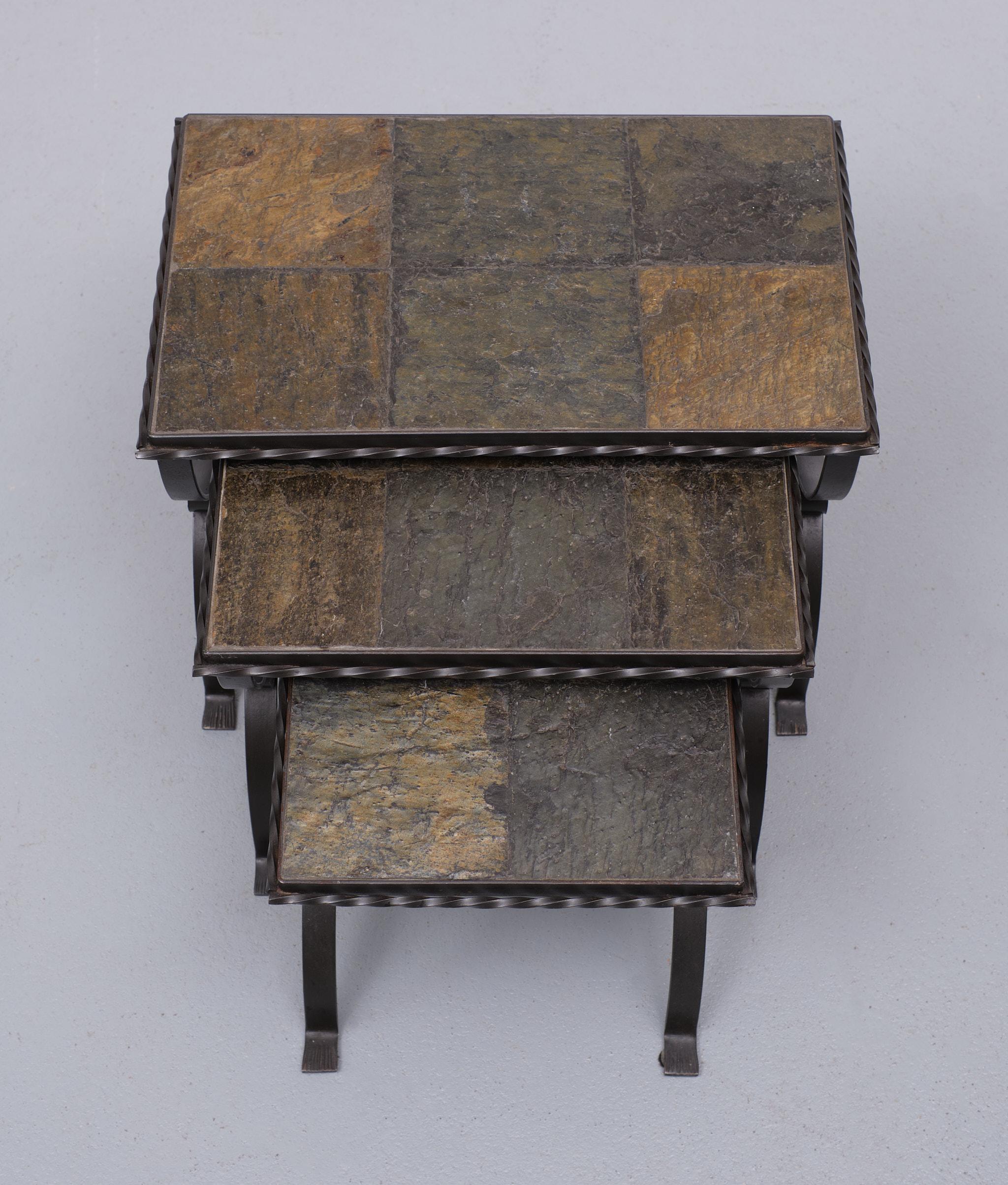 Late 20th Century Slate Stone Brutalist Nesting Tables, 1970s, France For Sale