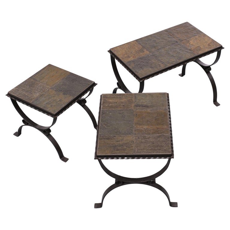 Slate Stone Brutalist Nesting Tables, 1970s, France For Sale at