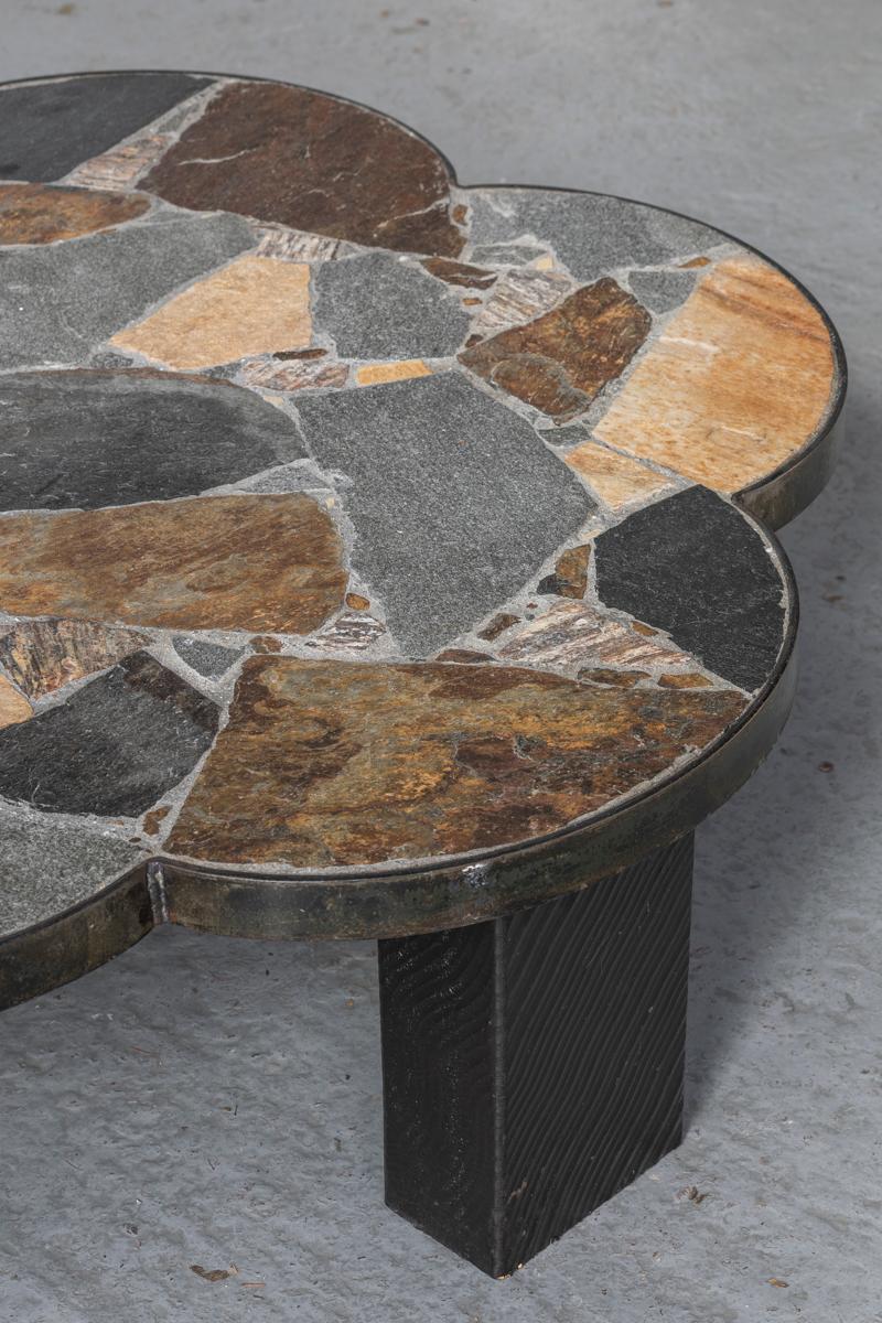 Mid-20th Century Slate Stone Flower-Shaped Coffee Table, Brutalist Design, 1950s