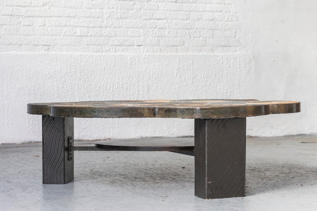 European Slate Stone Flower-Shaped Coffee Table, Brutalist Design, 1950s