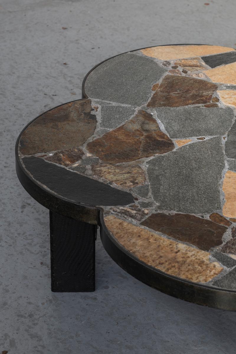 Metal Slate Stone Flower-Shaped Coffee Table, Brutalist Design, 1950s