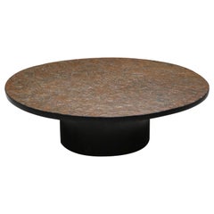 Table basse ronde en pierre d'ardoise sur base en fer