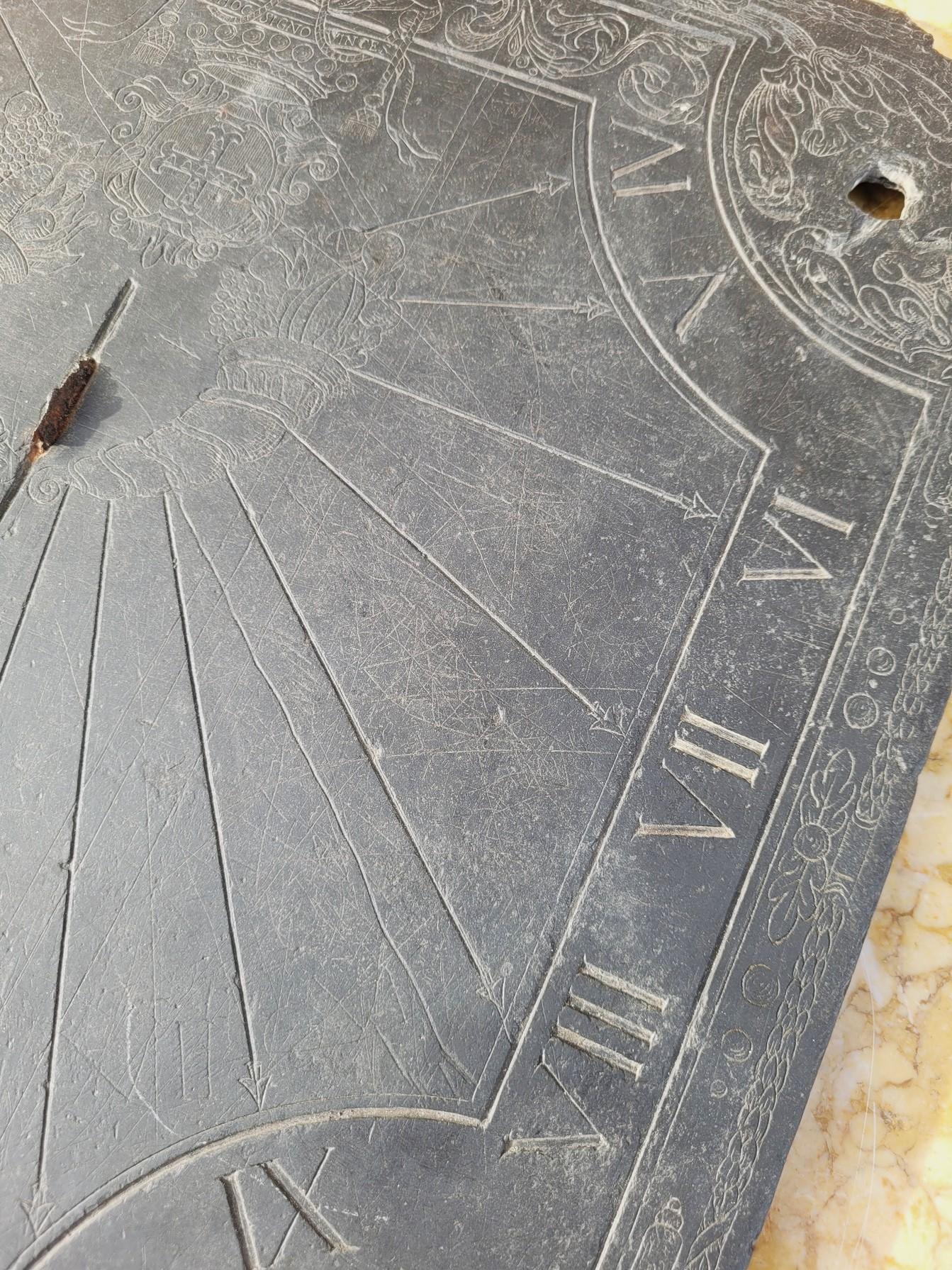 Slate Sundial, Decorated And Dated 1704 For Sale 4