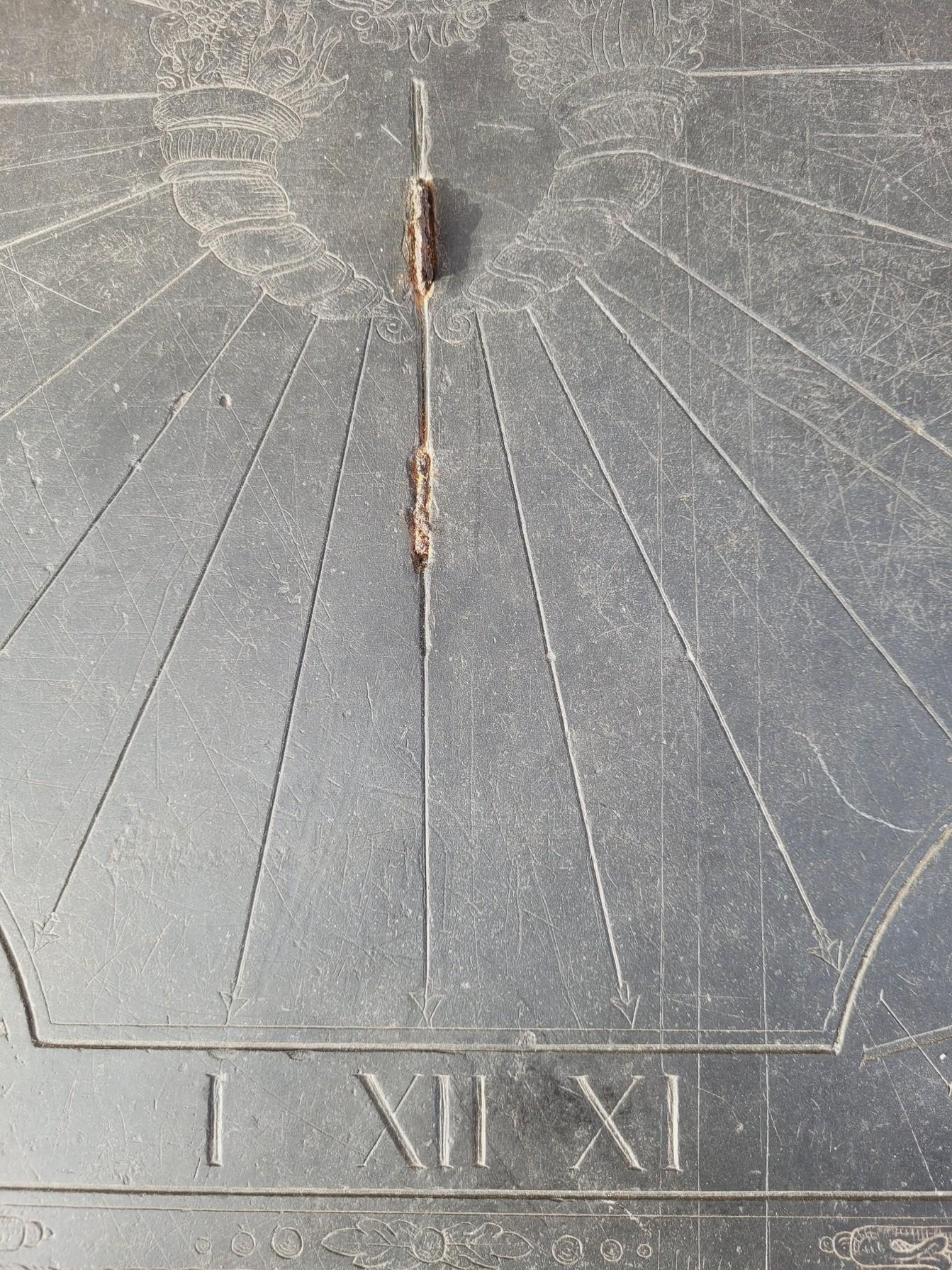 18th Century Slate Sundial, Decorated And Dated 1704 For Sale