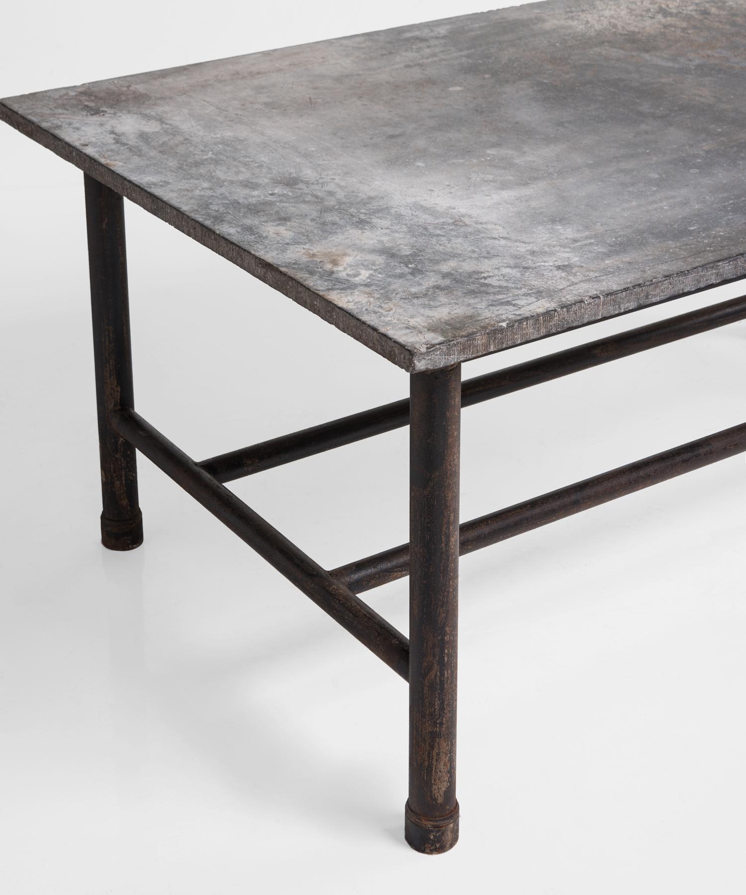 Slate Top and Metal Work Table, France, circa 1930 In Good Condition In Culver City, CA