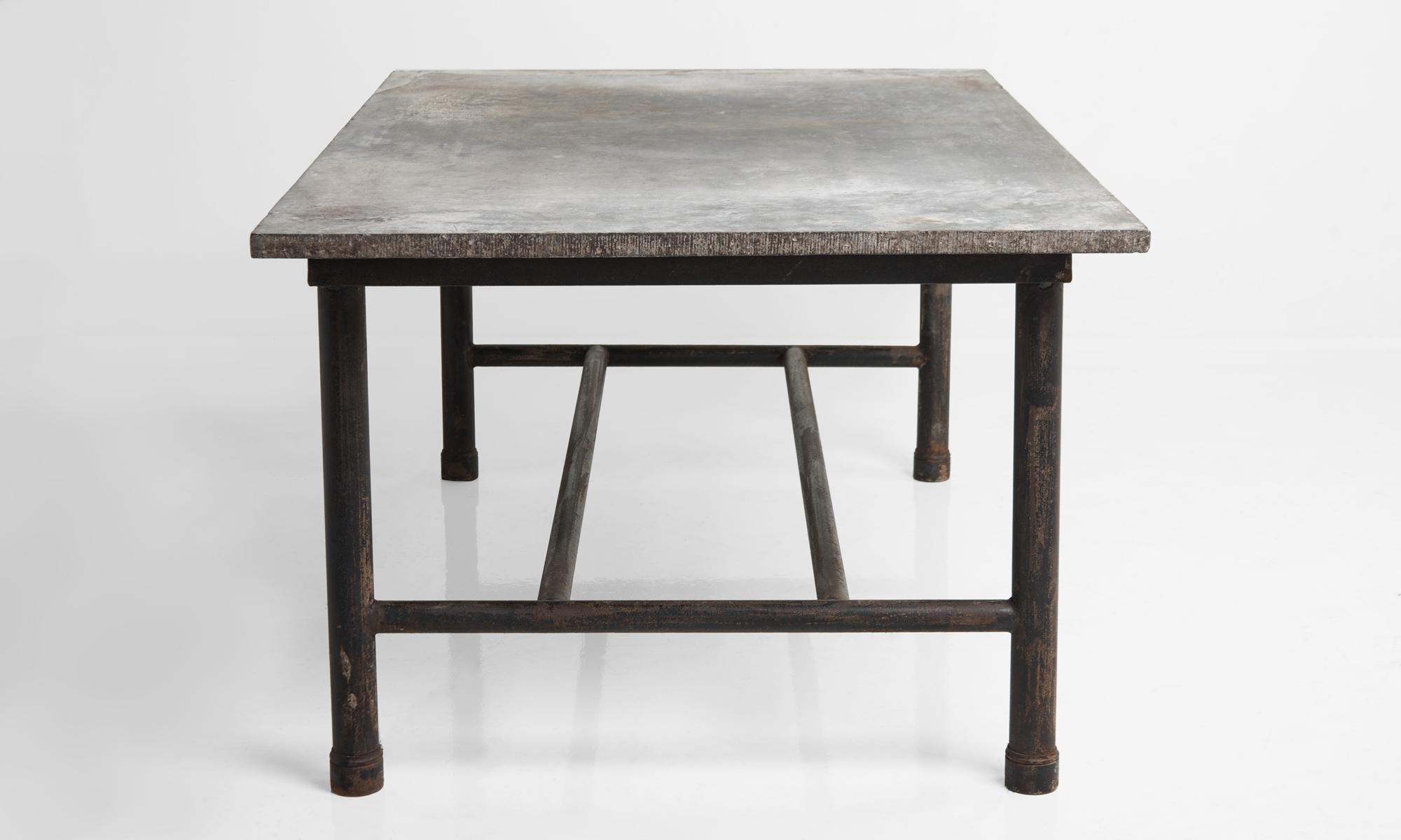 Mid-20th Century Slate Top and Metal Work Table, France, circa 1930