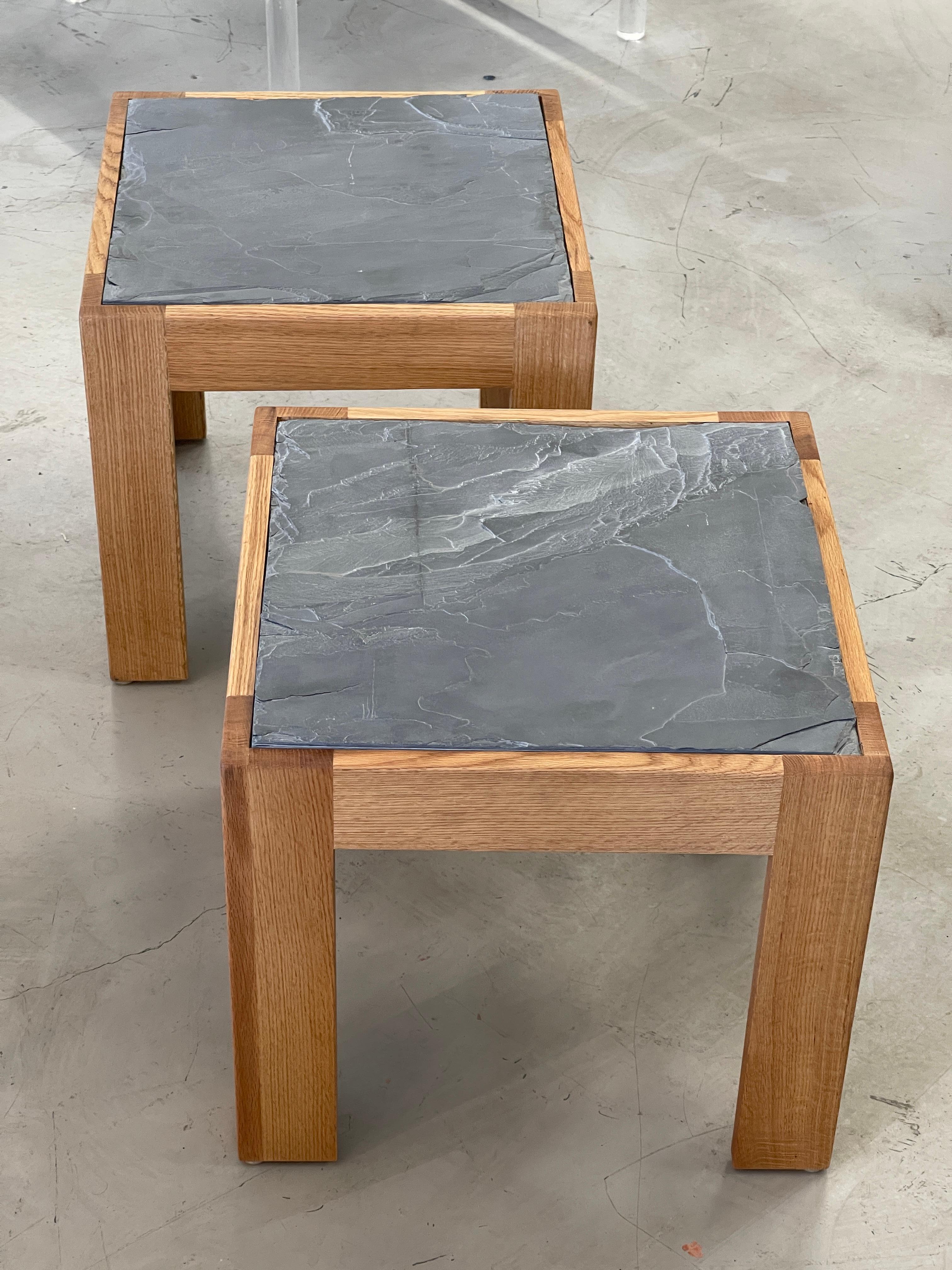 Hand-Crafted Slate Top Oak Tables For Sale
