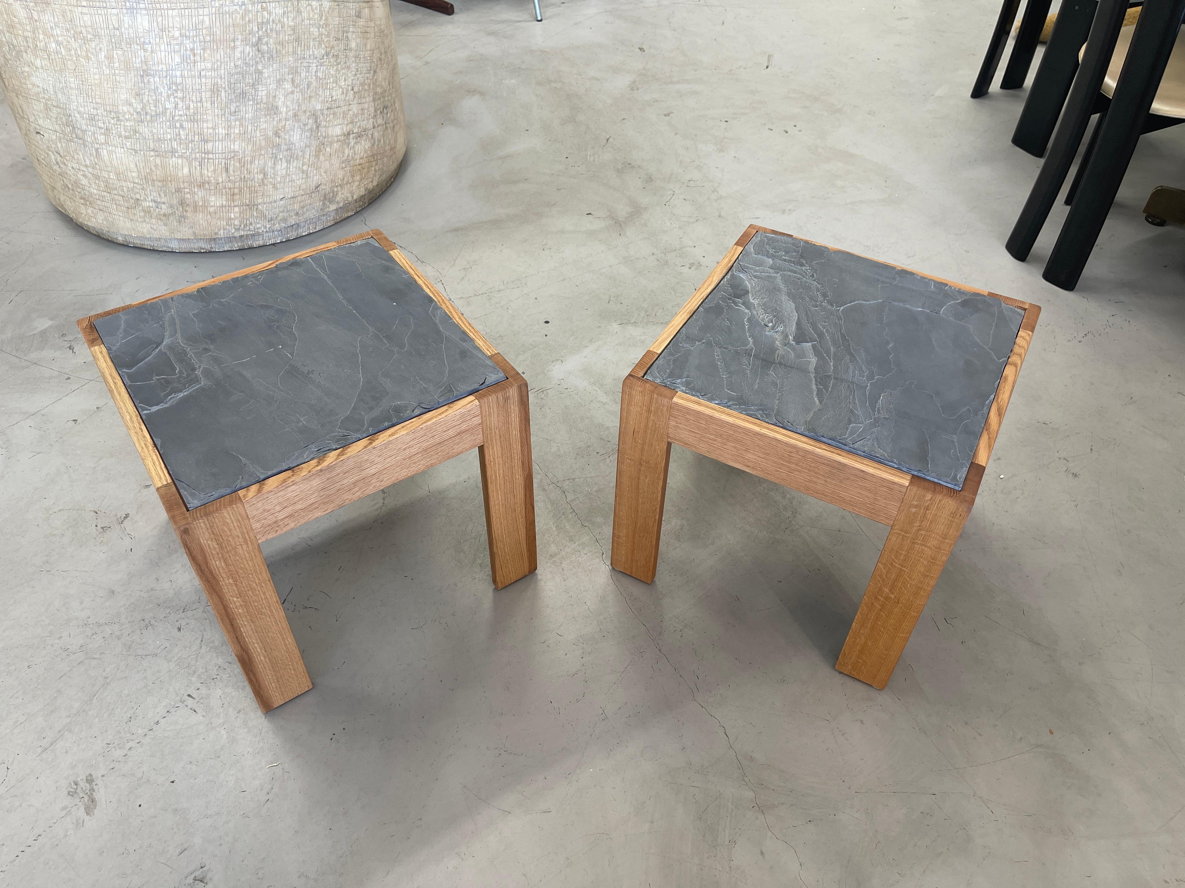 Slate Top Oak Tables In Excellent Condition For Sale In Palm Springs, CA