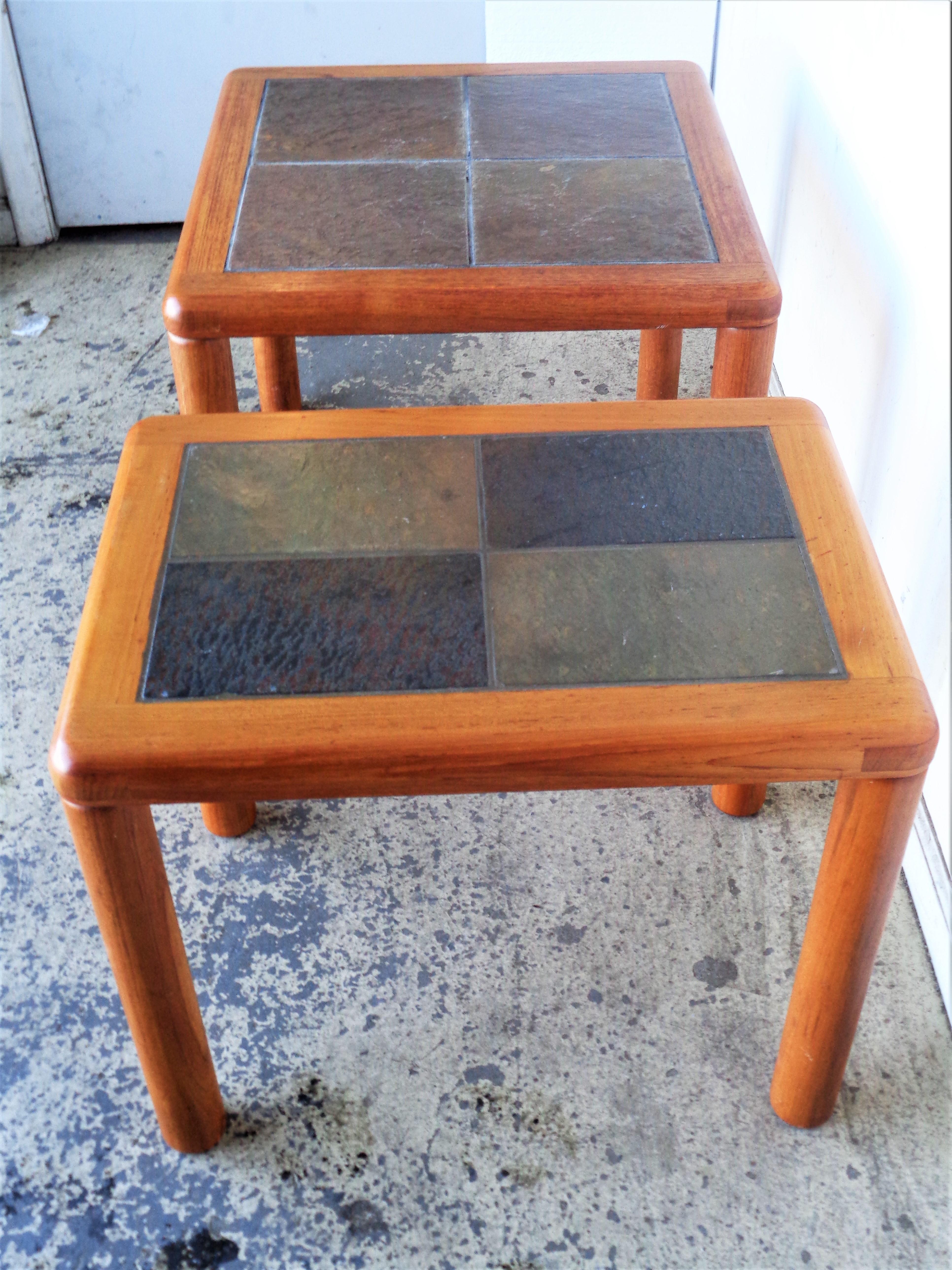 Danish Slate Top Teak Tables Haslev Denmark 1960's