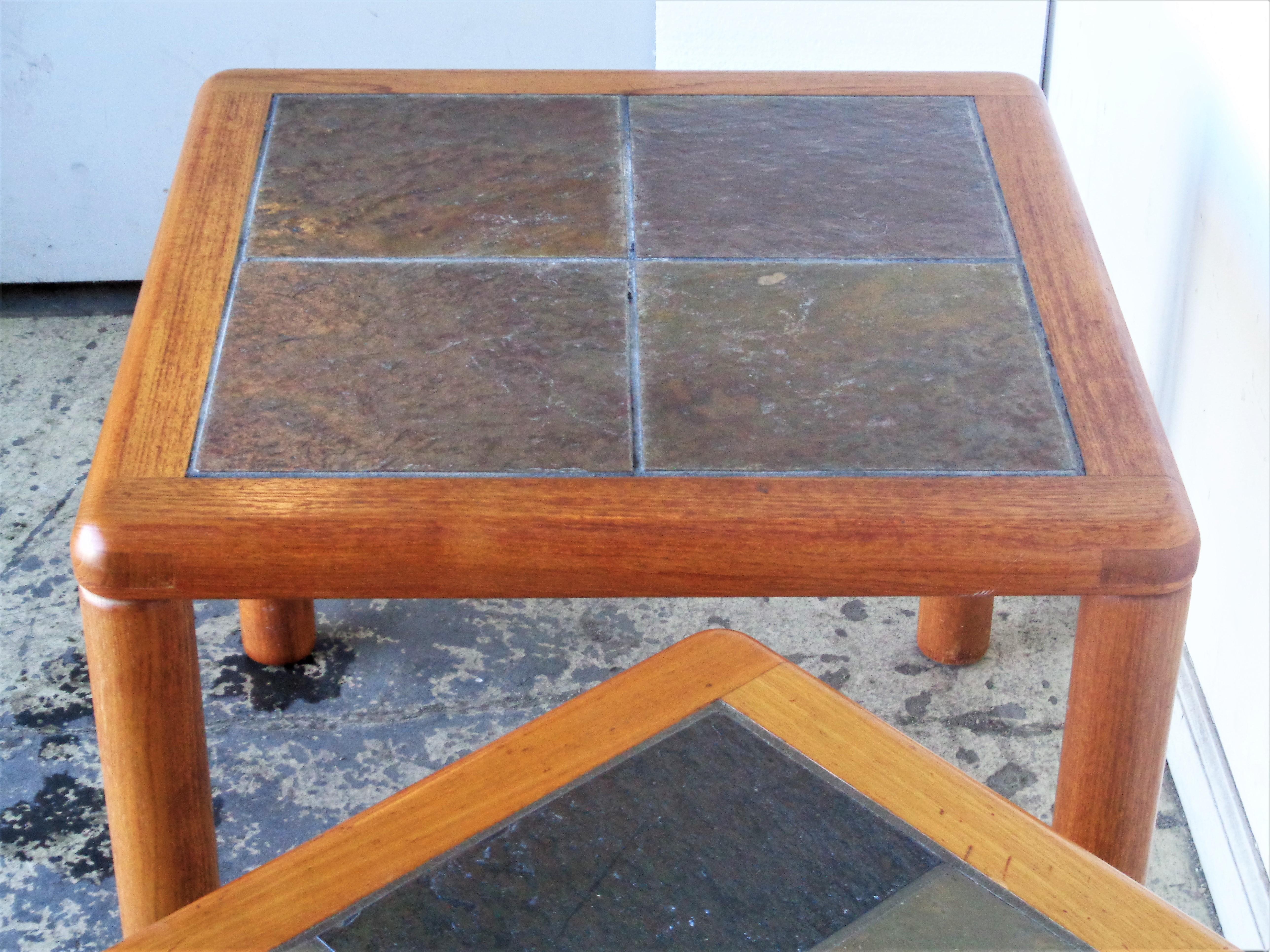 Hand-Crafted Slate Top Teak Tables Haslev Denmark 1960's