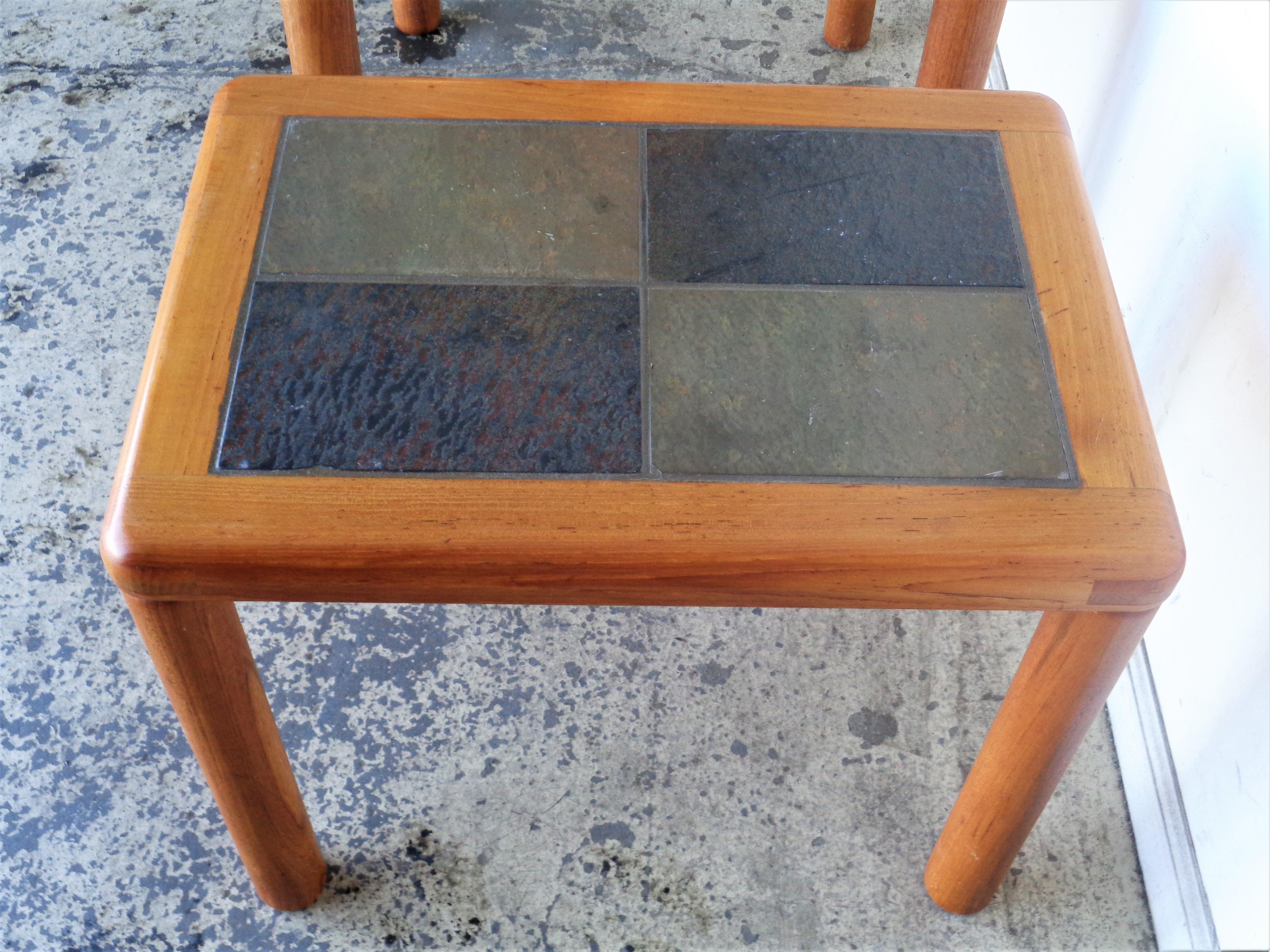 Slate Top Teak Tables Haslev Denmark 1960's In Good Condition In Rochester, NY
