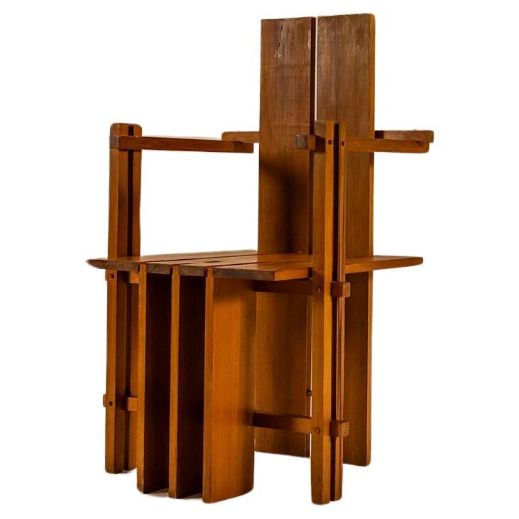 Slatted Architectural Chair In Birch By Elly Hoof, Netherlands 1970s