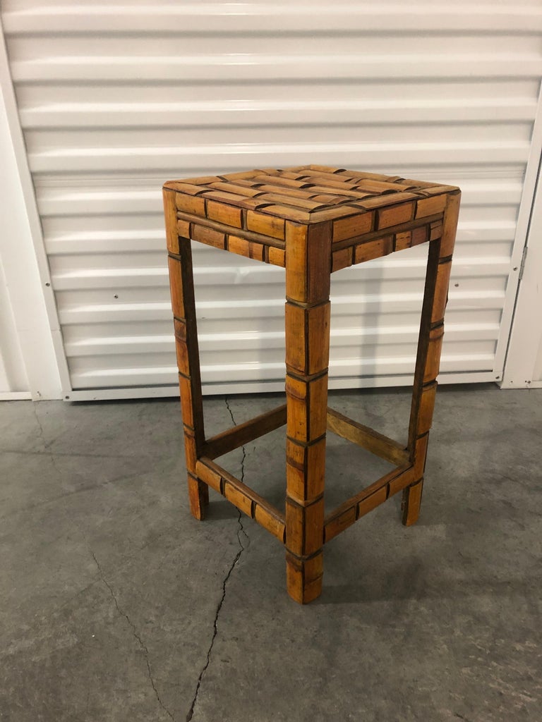 Slatted Asian Bamboo Side Table or Stand For Sale at 1stDibs