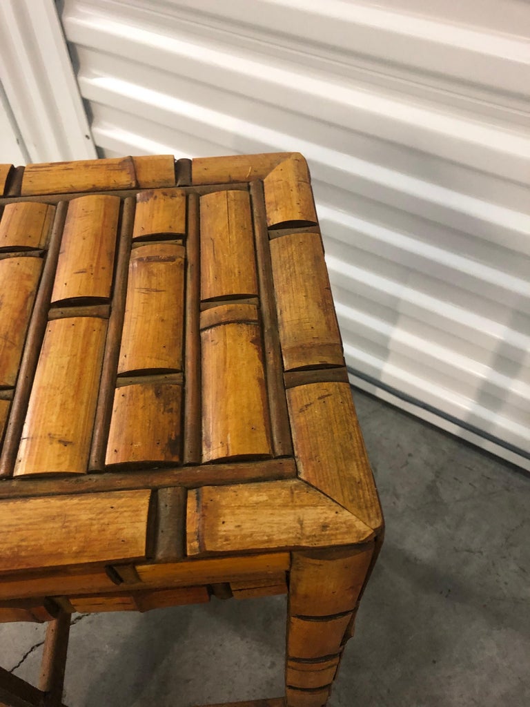 Slatted Asian Bamboo Side Table or Stand For Sale at 1stDibs