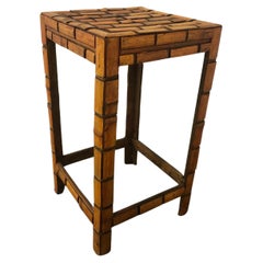 Slatted Asian Bamboo Side Table or Stand