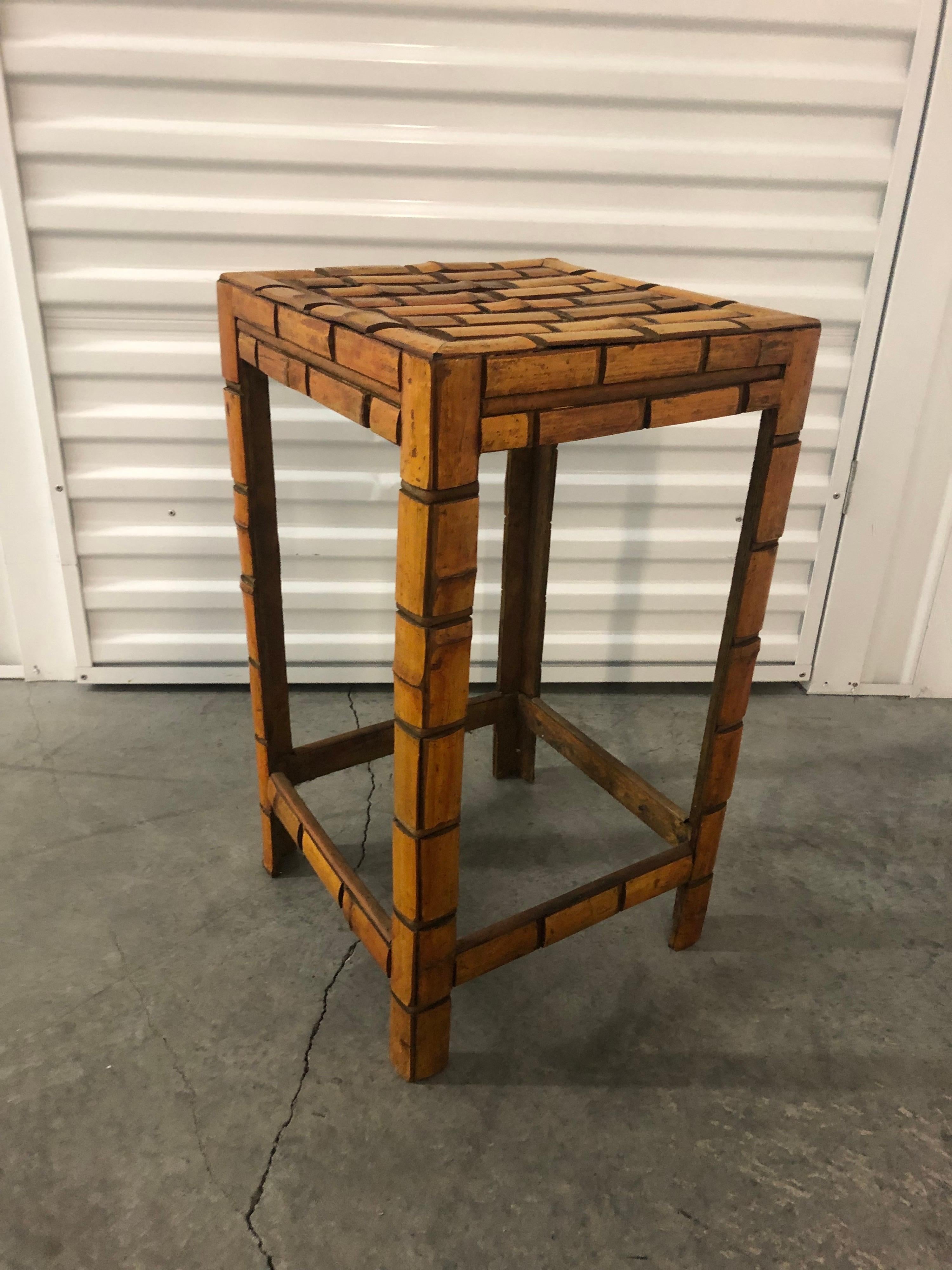 Central Asian Slatted Asian Bamboo Small Side Table/Stand For Sale