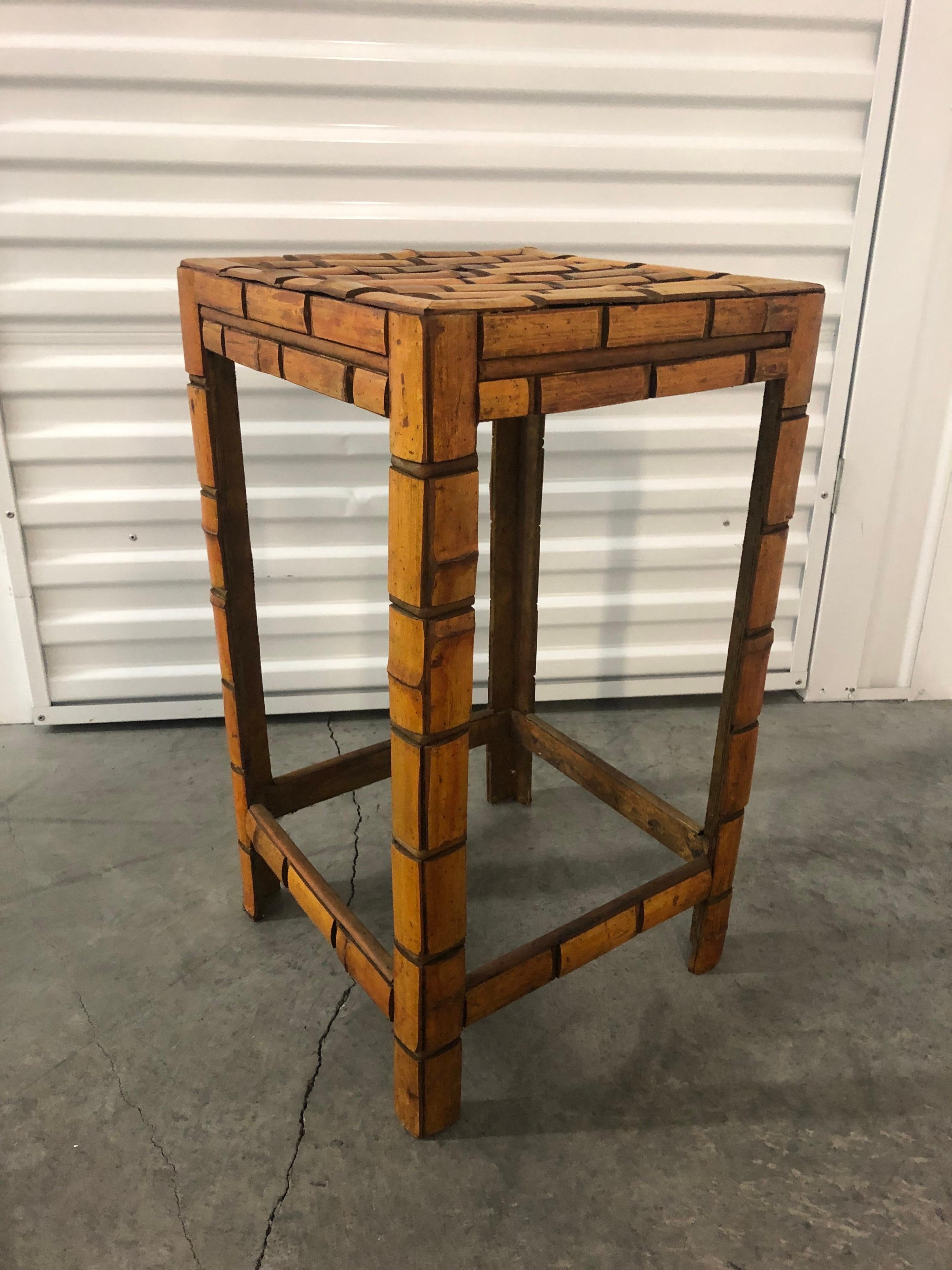 Hand-Crafted Slatted Asian Bamboo Small Side Table/Stand For Sale