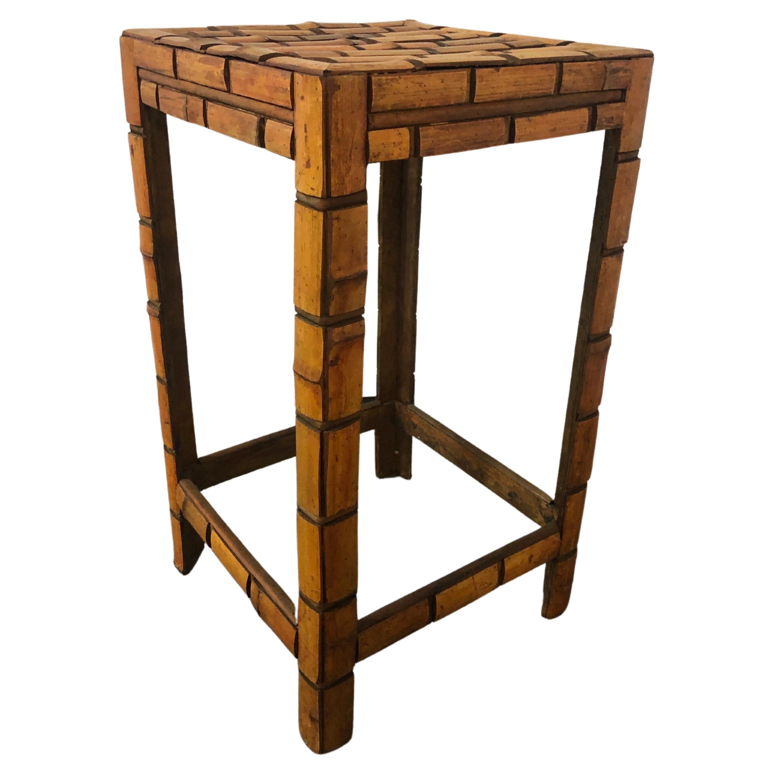 Slatted Asian Bamboo Small Side Table/Stand