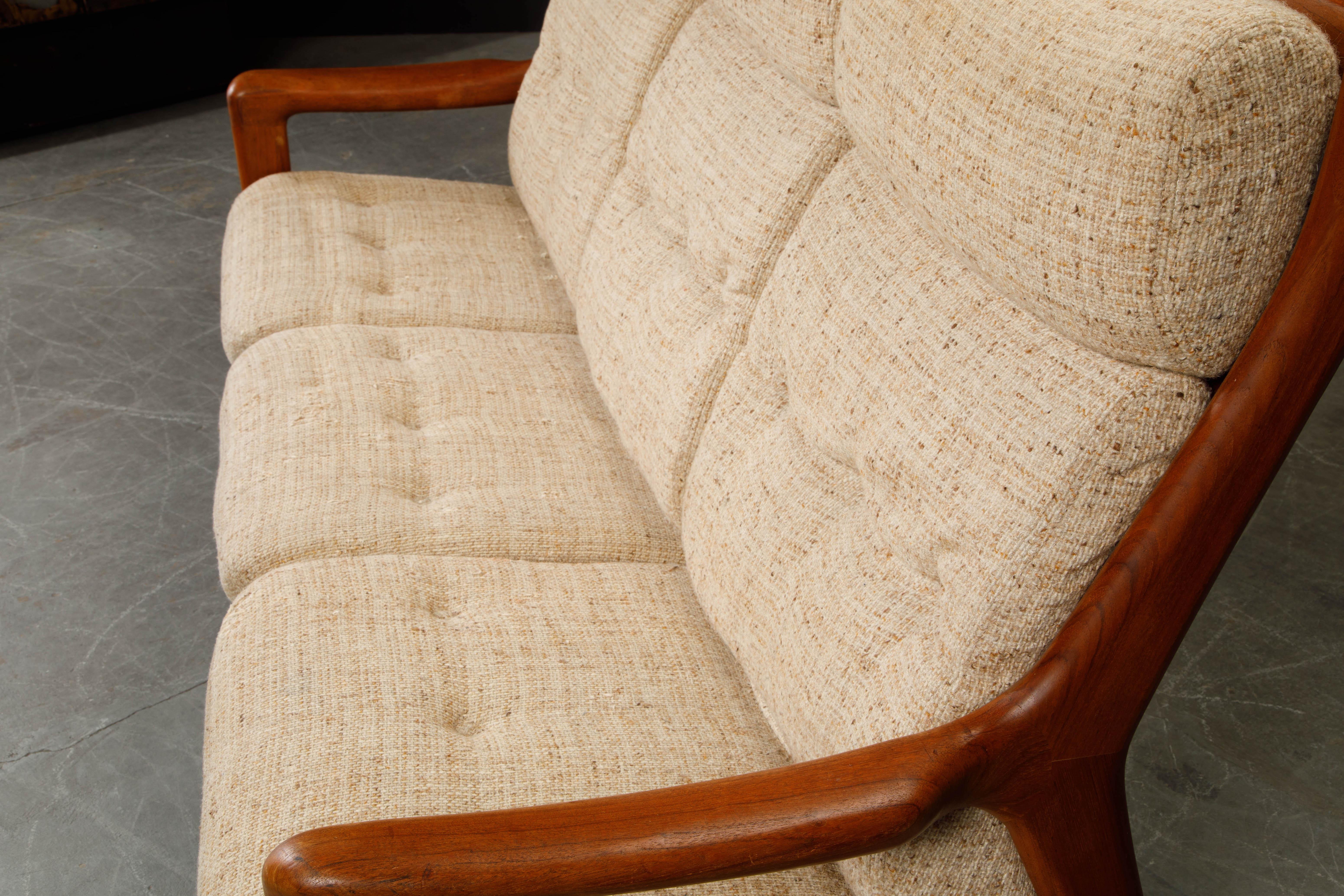 Slatted Back Danish Mid-Century Modern Highback Solid Teak Sofa, 1970s Denmark 4