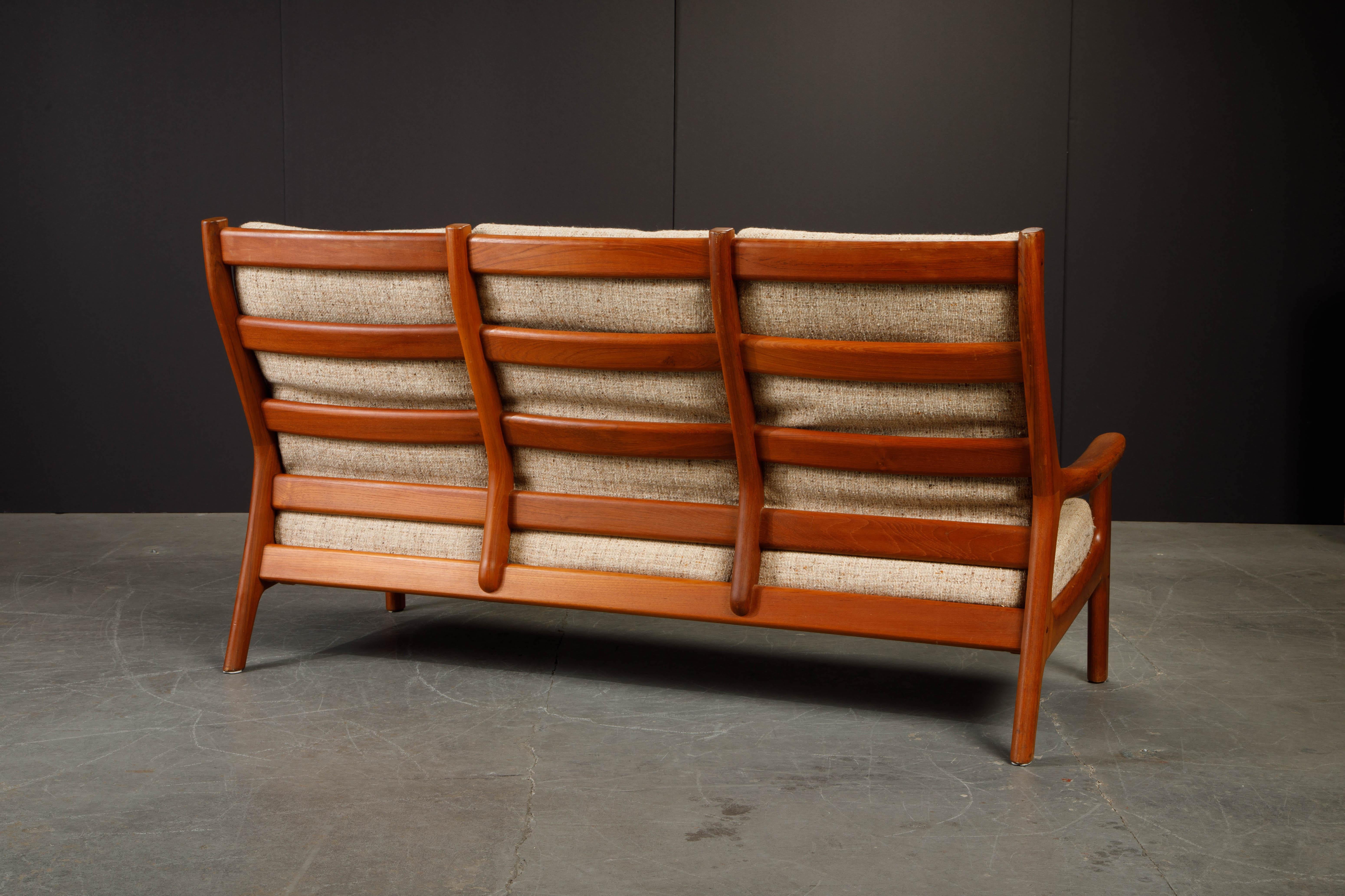 Slatted Back Danish Mid-Century Modern Highback Solid Teak Sofa, 1970s Denmark In Good Condition In Los Angeles, CA