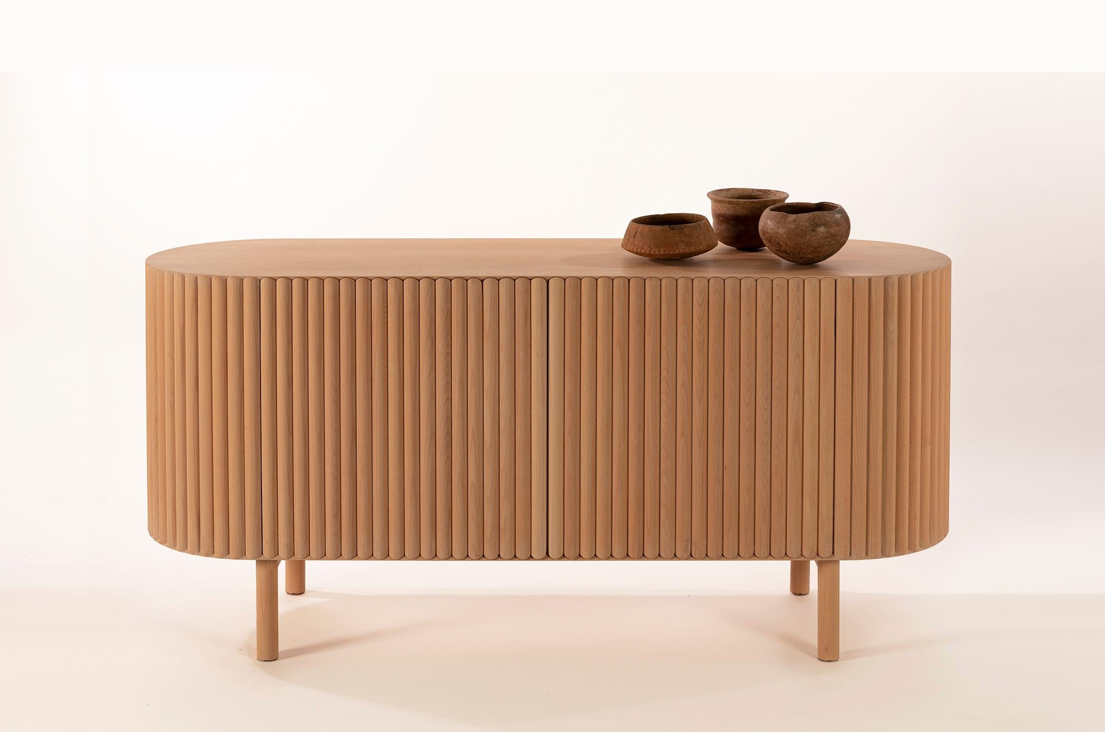 Modern Slatted Beech Wood Rima Credenza by Peca, Customizable For Sale