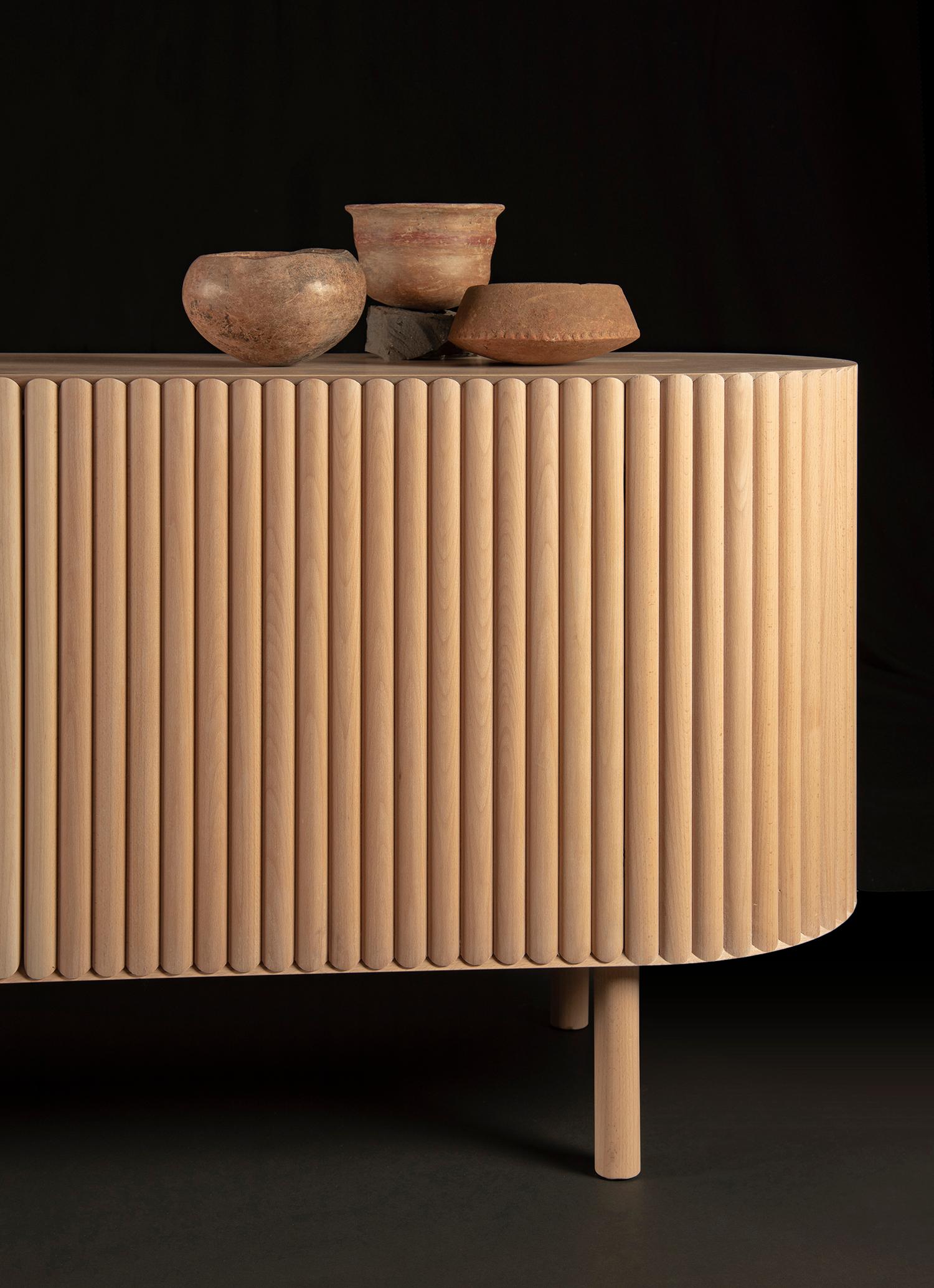 Slatted Beech Wood Rima Credenza by Peca, Customizable In New Condition For Sale In Brooklyn, NY