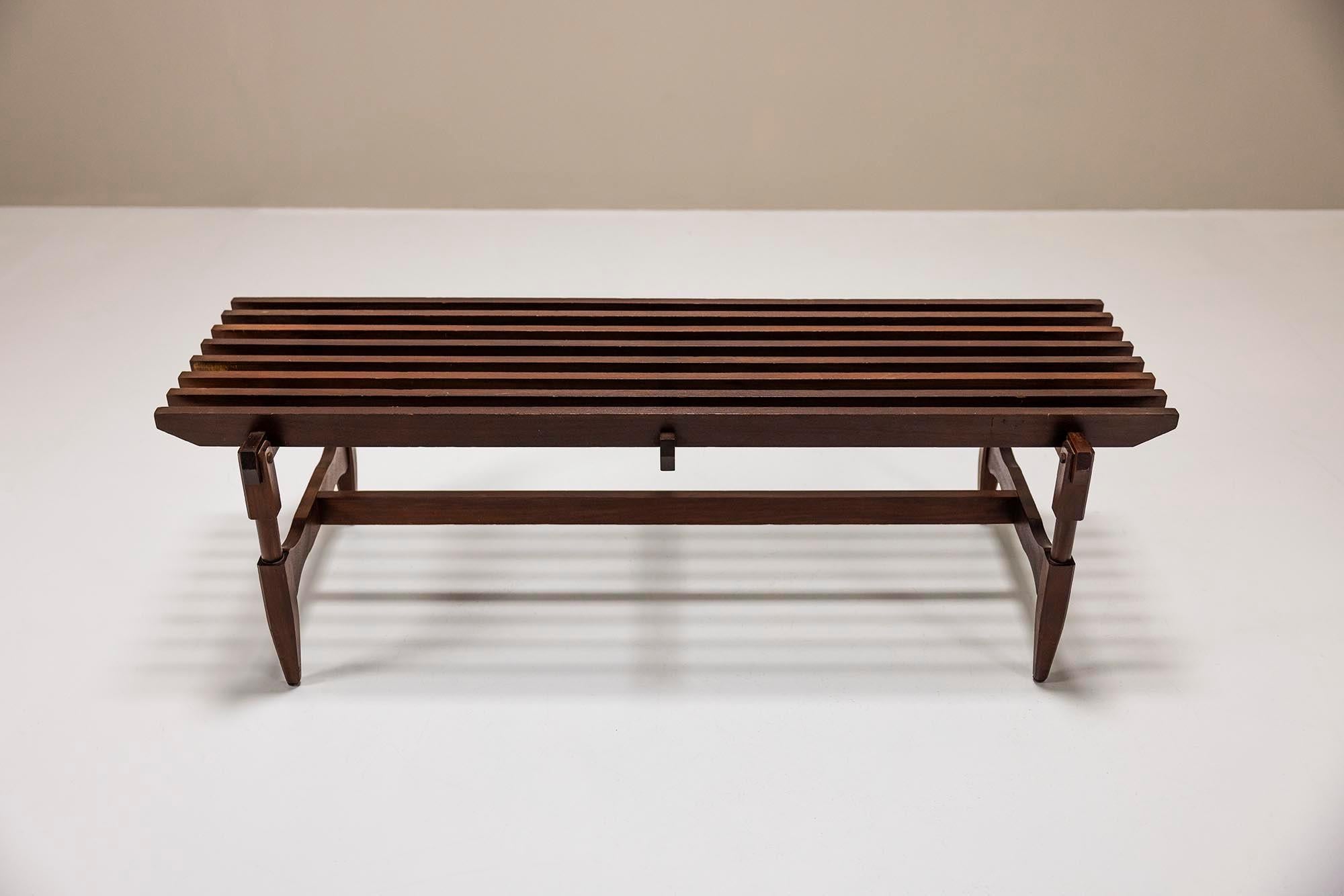 Mid-20th Century Slatted Bench In Meranti Wood, Italy 1950s For Sale