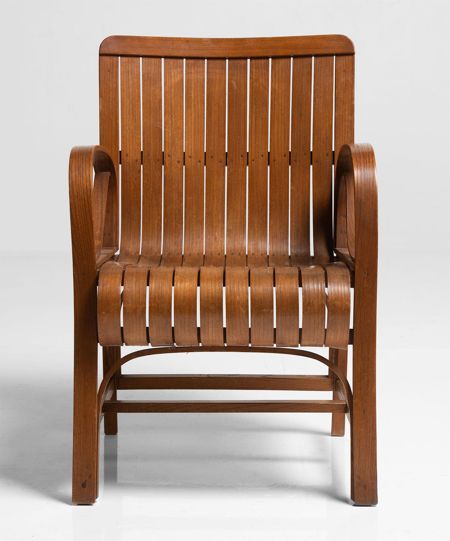 French Slatted Bentwood Armchair, France, circa 1950