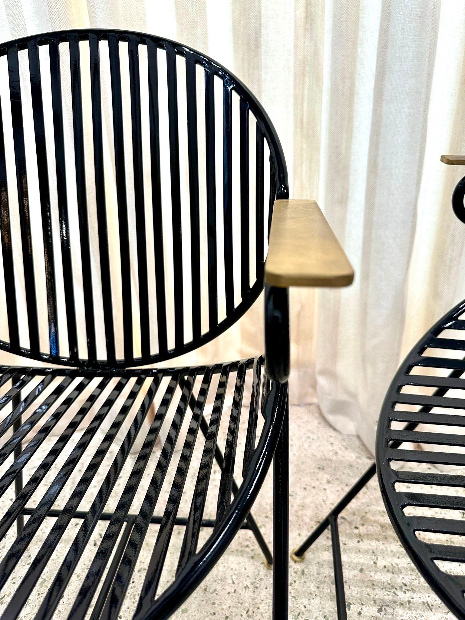 American Slatted Iron & Brass Side Chairs, PAIR For Sale