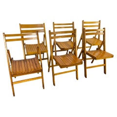 Slatted Seat Wood Folding Chairs Set