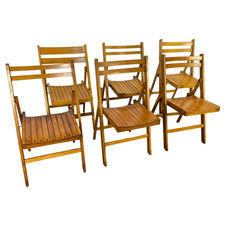 Slatted Seat Wood Folding Chairs Set For Sale at 1stDibs