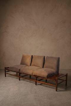 Slatted Sofa by Liceu De Artes E Ofícios, Slatted Wood Frame and Upholstery