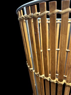 Slatted Bamboo and Rattan Waste Paper Basket