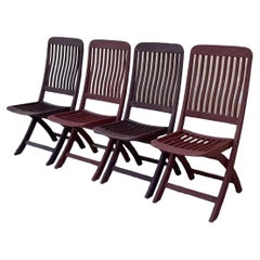 Used Slatted Teak Wood Garden Patio Folding Chairs by Outdoor Classics - Set of 4
