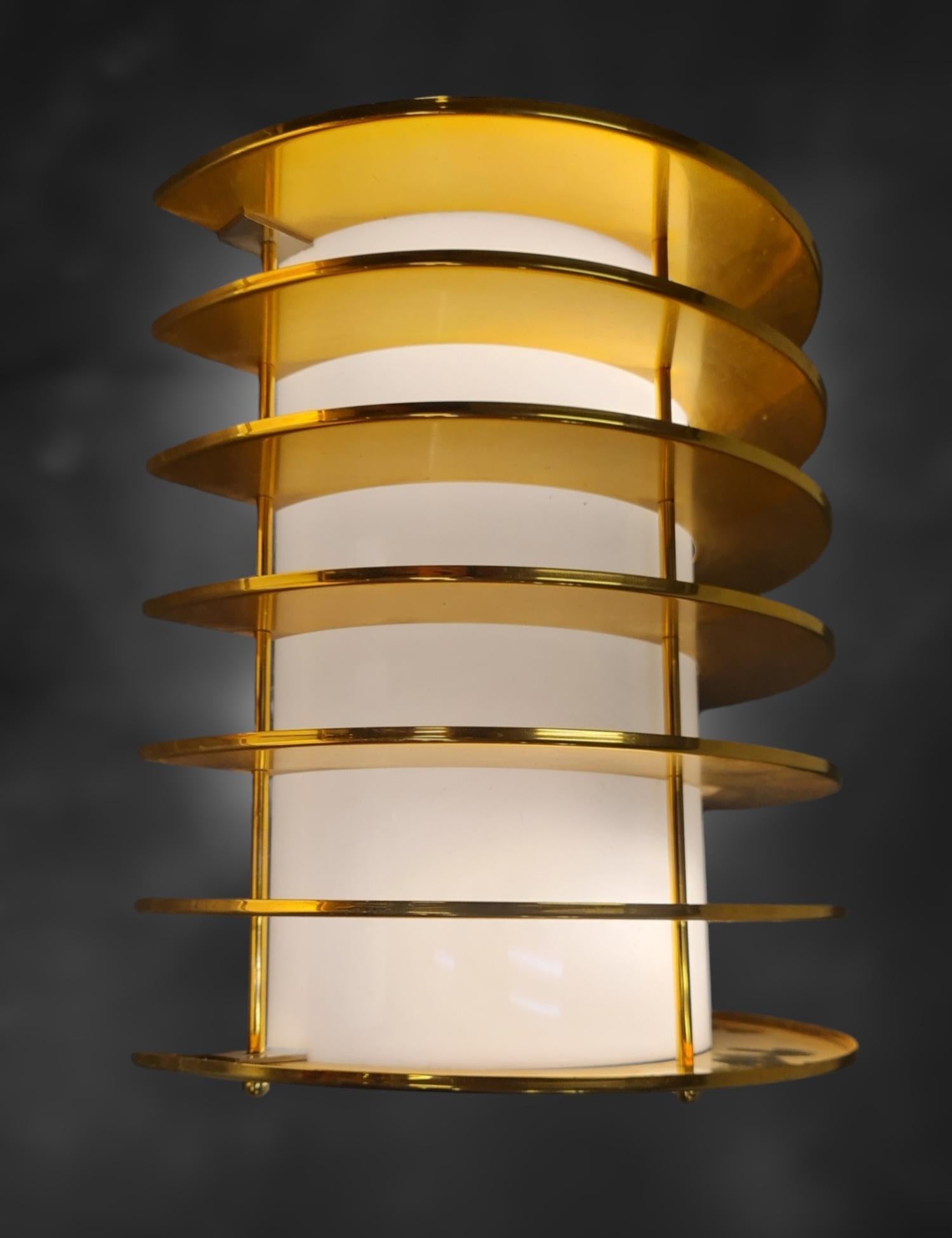 Slatted Vintage Brass and White Acrylic Wall Scones, Precenta Finland 1970s For Sale 7