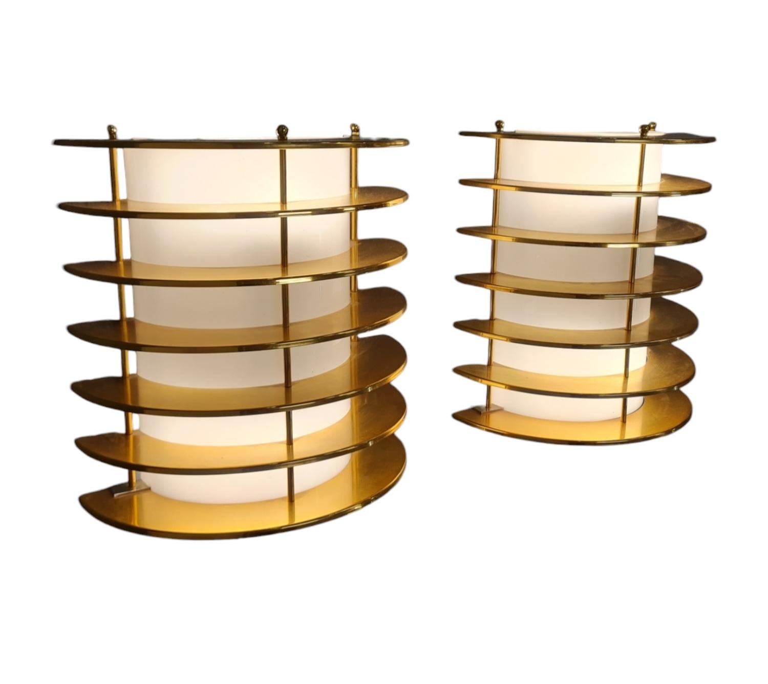 Slatted Vintage Brass and White Acrylic Wall Scones, Precenta Finland 1970s For Sale 1