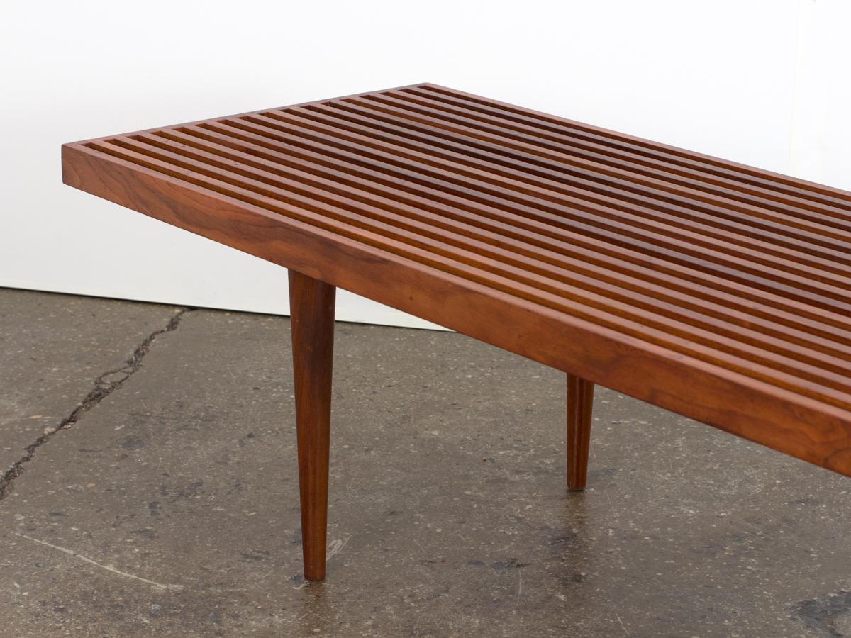 Mid-Century Modern Slatted Walnut Bench by Mel Smilow