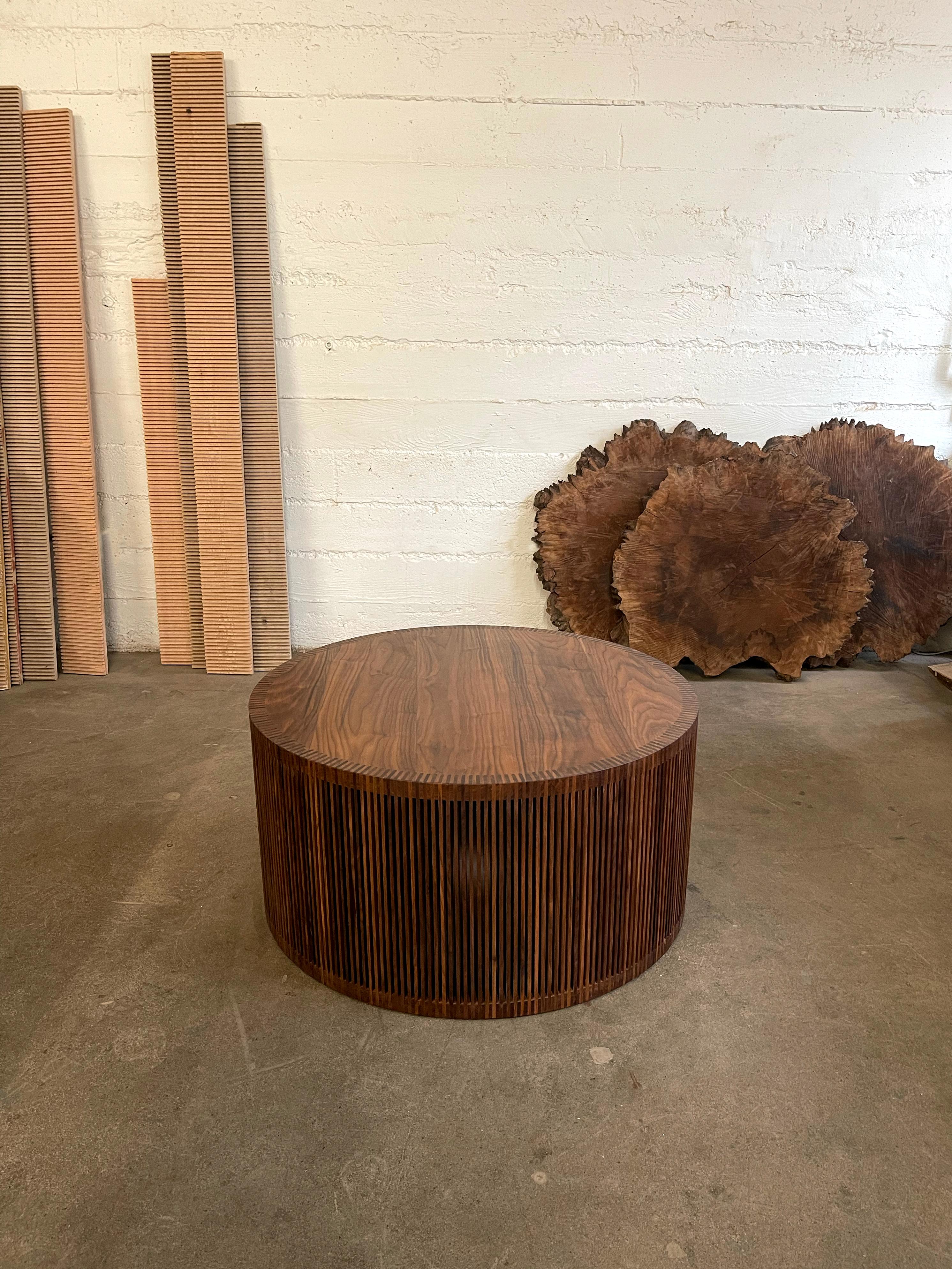 American Highly Detailed Slatted Walnut Coffee Table. Custom Sizes Available For Sale