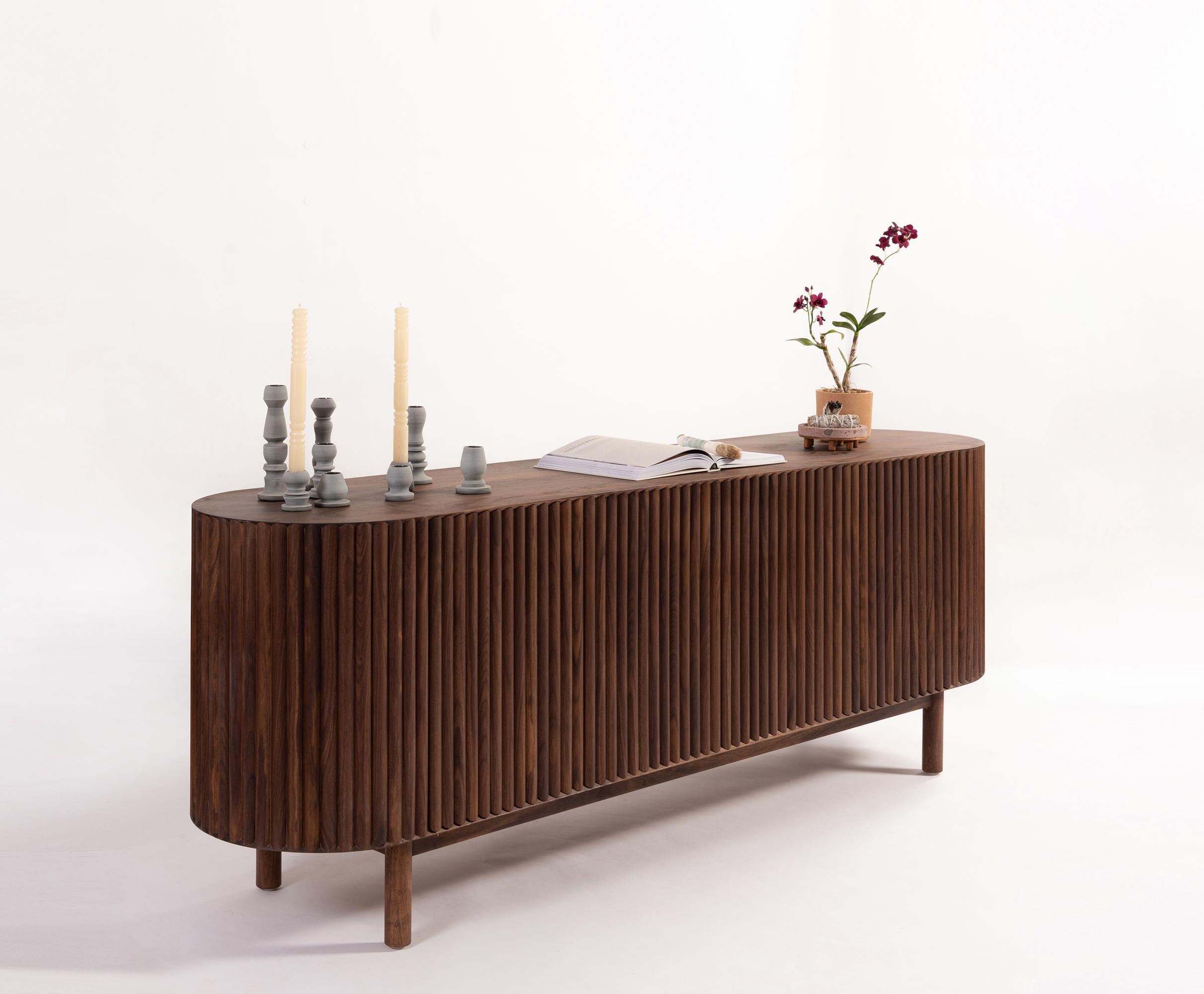 Slatted 78-Inch Walnut Wood RIMA Credenza by Peca In New Condition For Sale In Brooklyn, NY