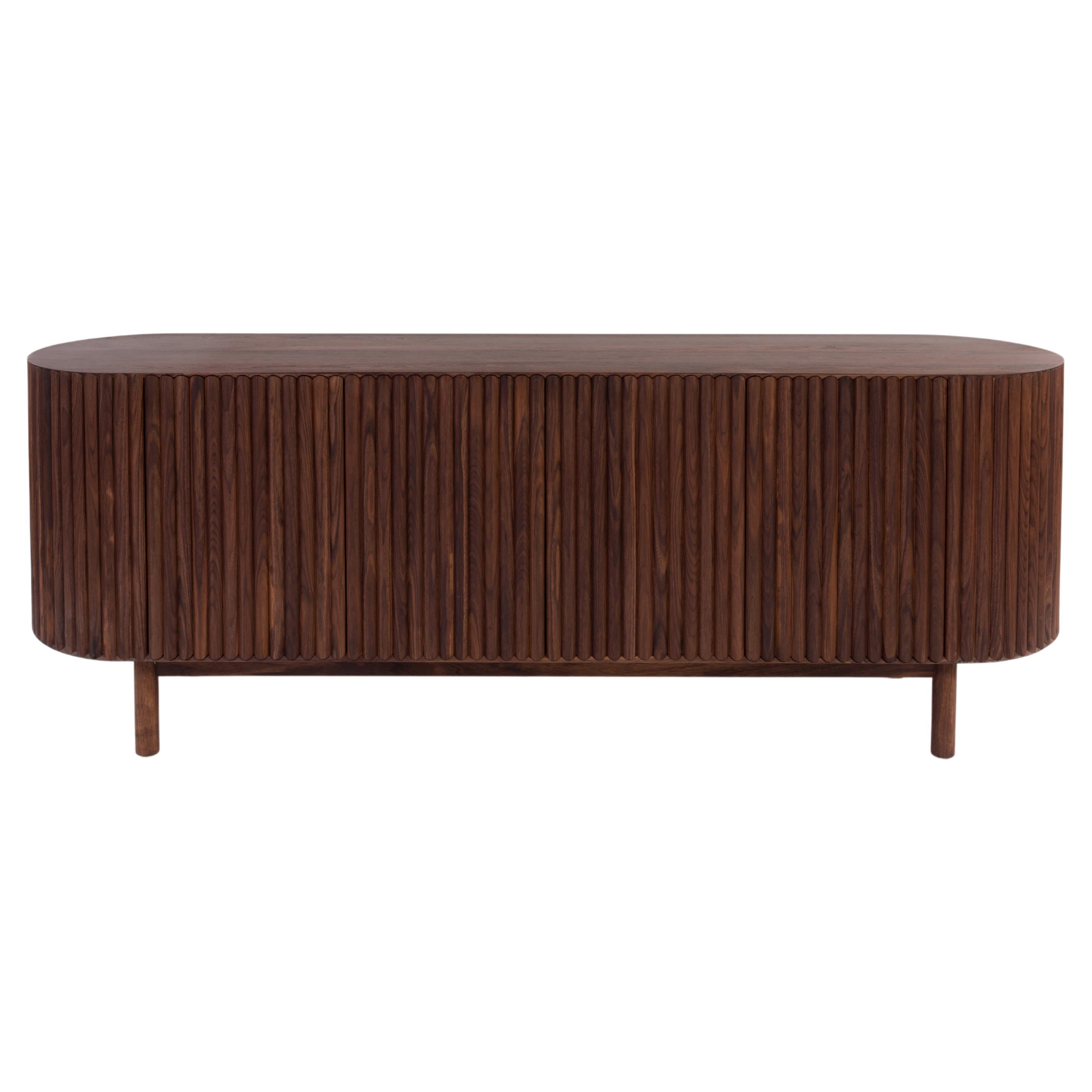 Slatted 78-Inch Walnut Wood RIMA Credenza by Peca