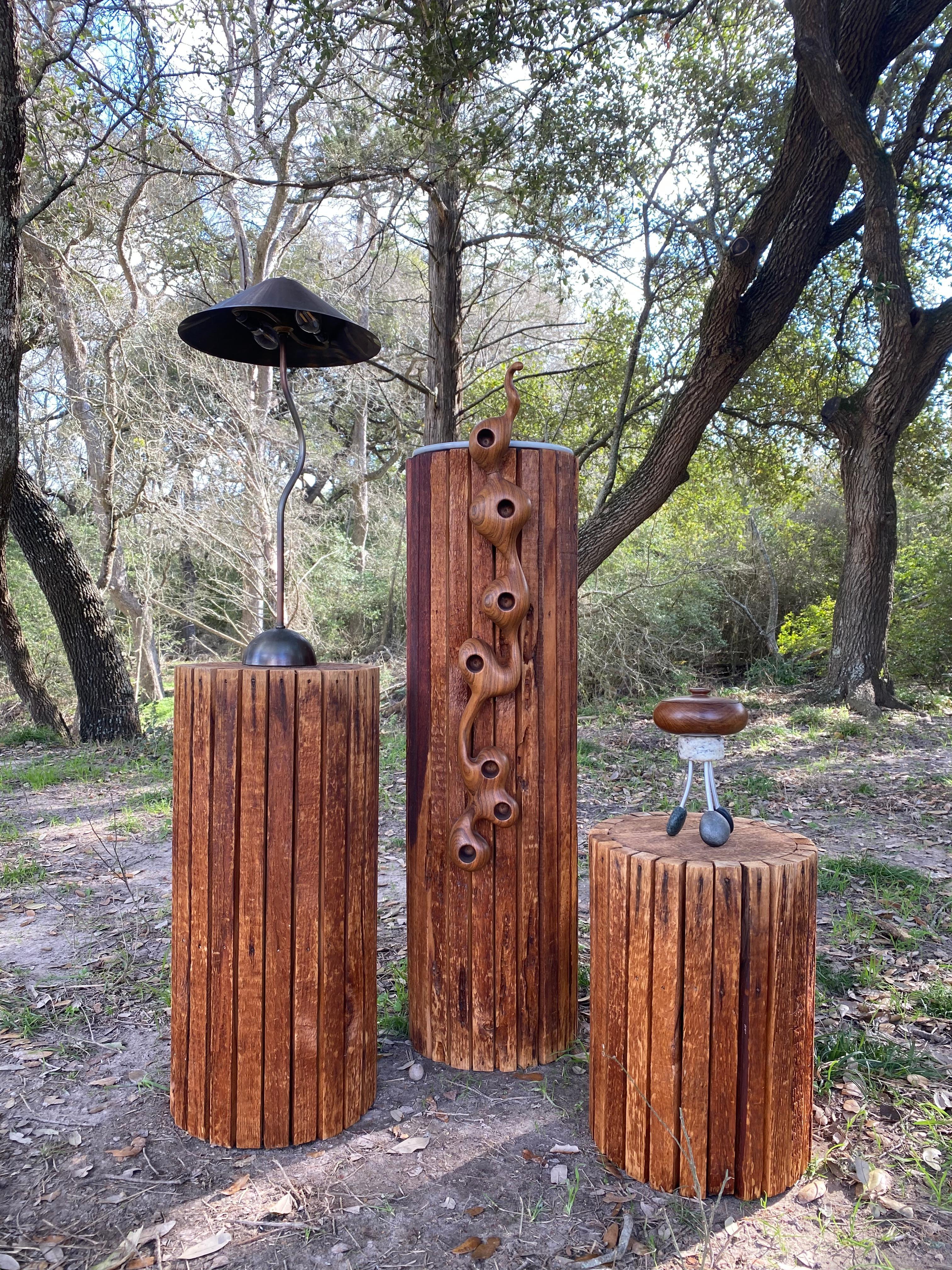 Mid-Century moderno Fioriere / piedistalli in legno a doghe in stile Midcentury Modern, set da 3 in vendita