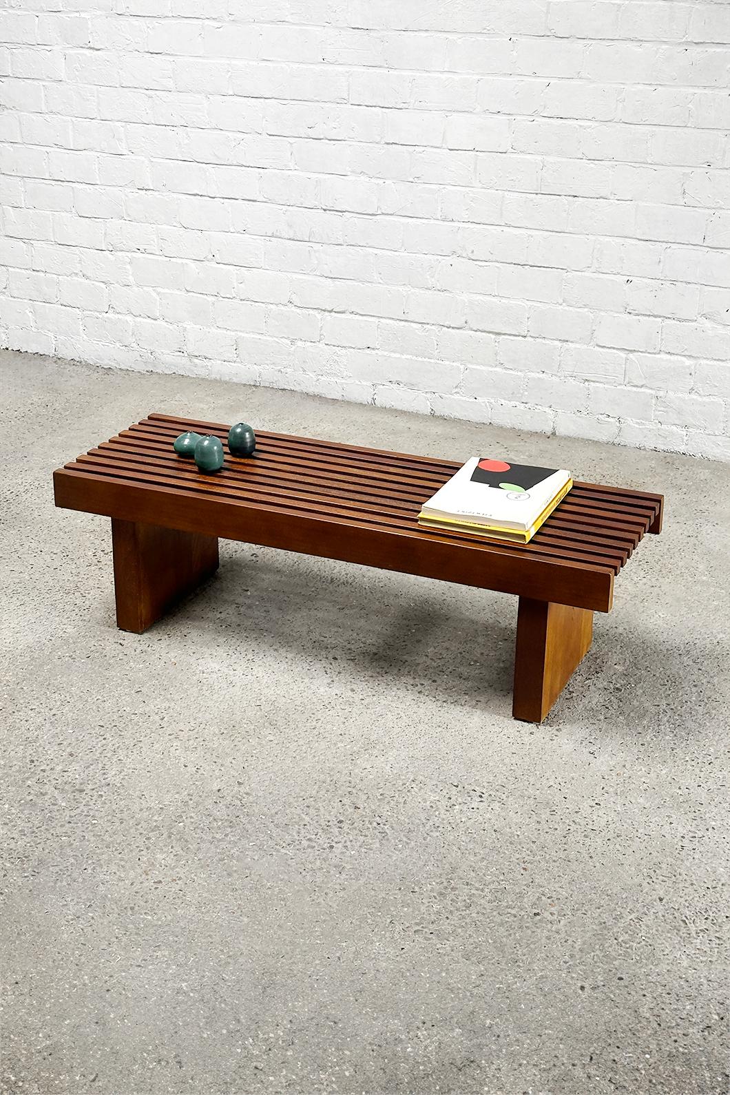 French Slatted Wooden Bench or Coffee Table in the Style of Charlotte Perriand