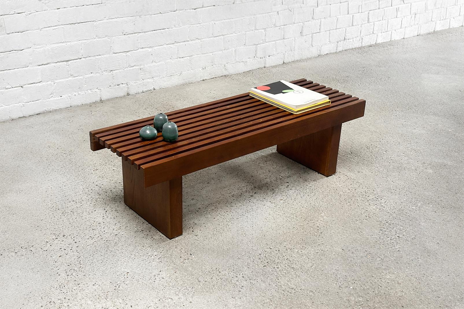 Slatted Wooden Bench or Coffee Table in the Style of Charlotte Perriand In Good Condition In Antwerp, Antwerp