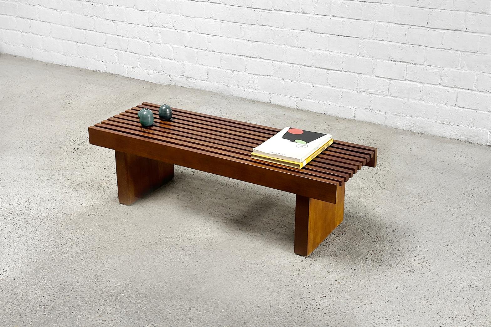 20th Century Slatted Wooden Bench or Coffee Table in the Style of Charlotte Perriand