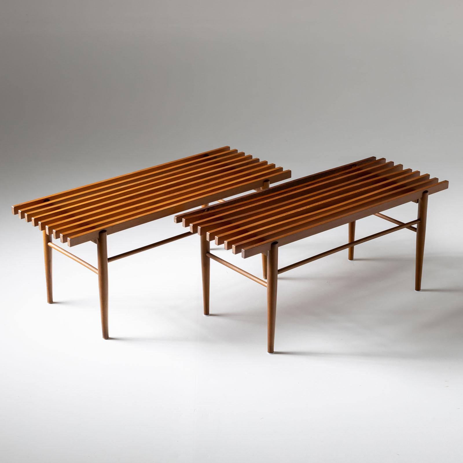 Italian Slatted Wooden Benches, Italy Mid-20th Century For Sale