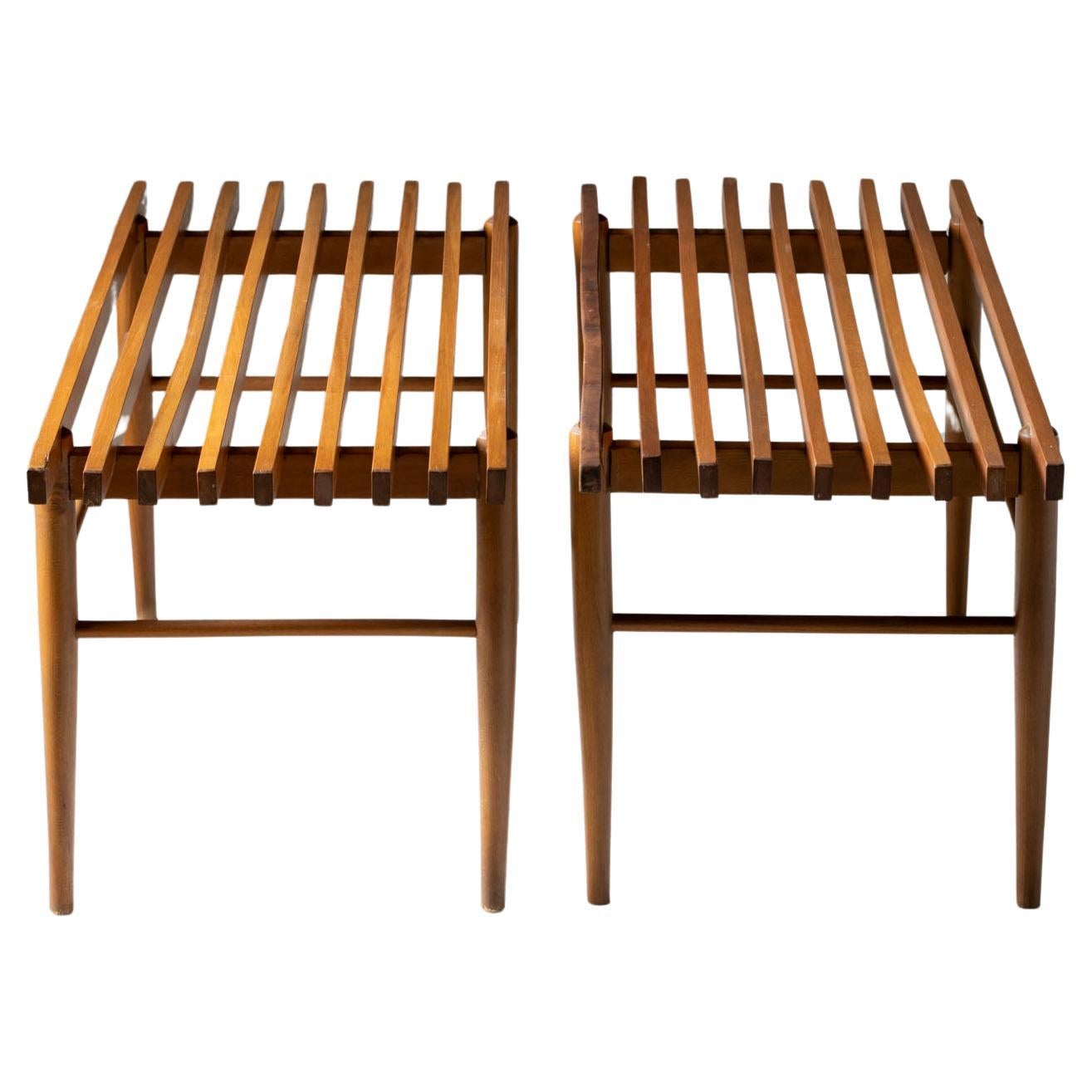 Slatted Wooden Benches, Italy Mid-20th Century For Sale
