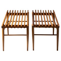 Used Slatted Wooden Benches, Italy Mid-20th Century
